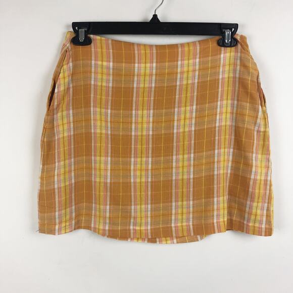 Lulu's Always Sunshine Mini Skirt Large Orange Multi Plaid High-Waisted NWT - Picture 3 of 9